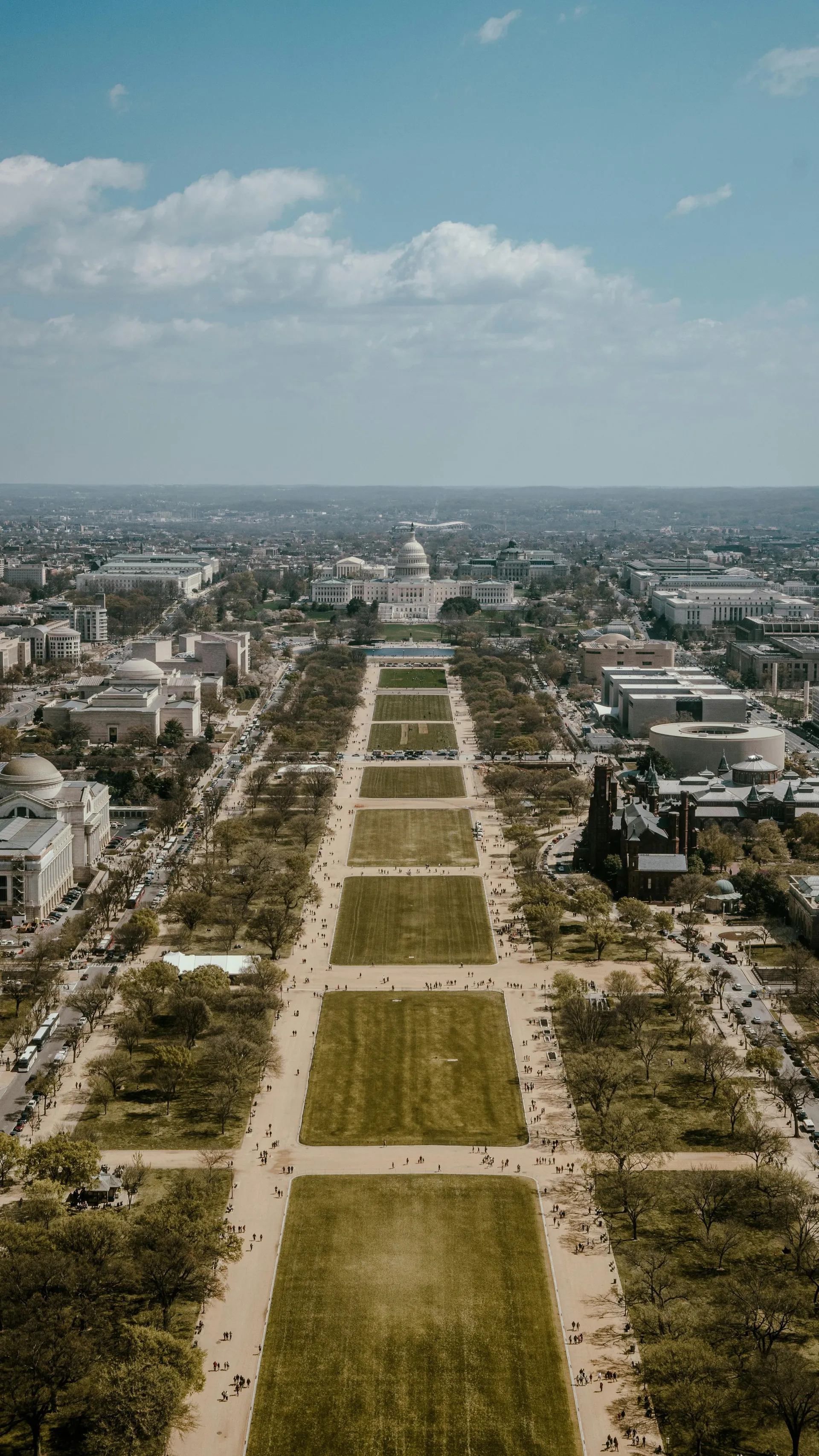 Aerial view of the Washington DC National Mall and monuments
